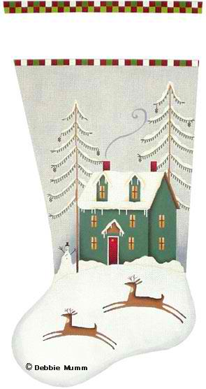 click here to view larger image of Green House with Deer Stocking (hand painted canvases)