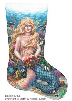 click here to view larger image of Christmas Mermaid Stocking (hand painted canvases)