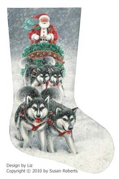 click here to view larger image of Sled Dog Santa Stocking (hand painted canvases)