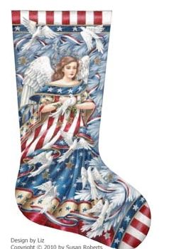 click here to view larger image of Patriotic Angel Stocking (hand painted canvases)