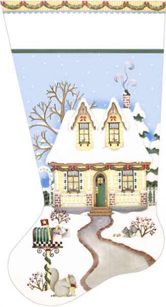 click here to view larger image of Candle Light Cottage Stocking (hand painted canvases)