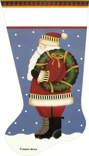 click here to view larger image of Wreath Santa Stocking (hand painted canvases)
