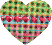 click here to view larger image of Turquoise Pin Dots/Plaid/Hearts Heart (hand painted canvases)