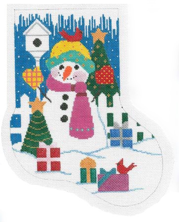 click here to view larger image of Snowman Scene Midi Sock (hand painted canvases)