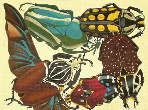 click here to view larger image of Burgundy Insects (hand painted canvases)