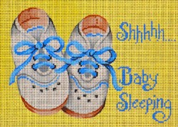 click here to view larger image of Shhh... With Baby Boy Shoes Sign  (hand painted canvases)