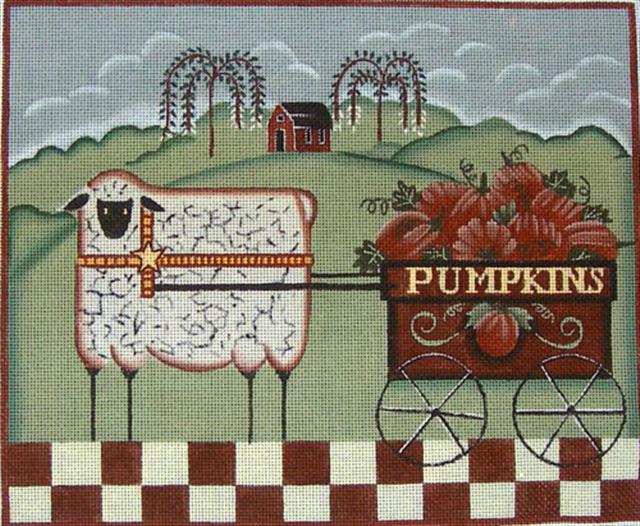 click here to view larger image of Sheep with Pumpkins (hand painted canvases)