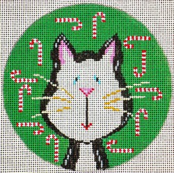 click here to view larger image of White Cat on Green Ornament (hand painted canvases)