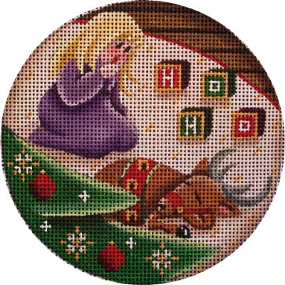 click here to view larger image of Girl and Reindeer Ornament (hand painted canvases)