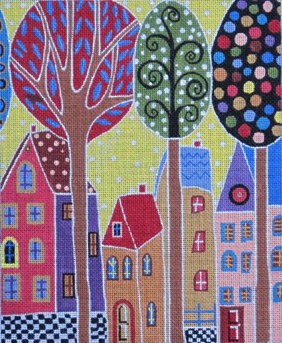 click here to view larger image of 4 Houses & Trees (hand painted canvases)