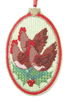 click here to view larger image of Three French Hens Ornament w/Stitch Guide (hand painted canvases)