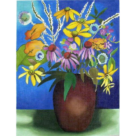 click here to view larger image of Brown Vase w/Daisies (hand painted canvases)