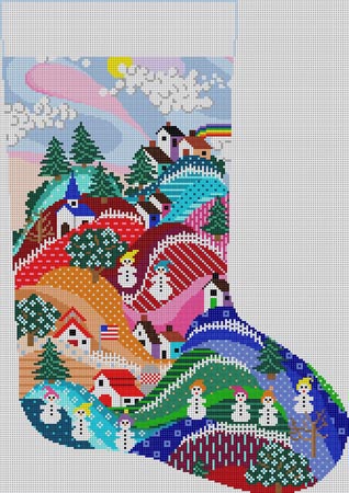 click here to view larger image of Winter Scene Stocking (hand painted canvases)