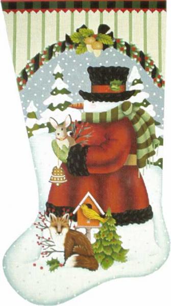 click here to view larger image of Wildwood Snowman Stocking (hand painted canvases)