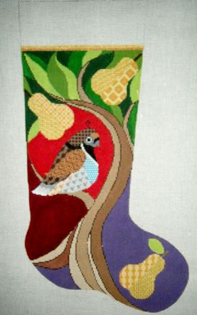 click here to view larger image of Noras Partridge Stocking (hand painted canvases)