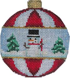 click here to view larger image of Snowman Trees/Red Stripes Ornament (hand painted canvases)