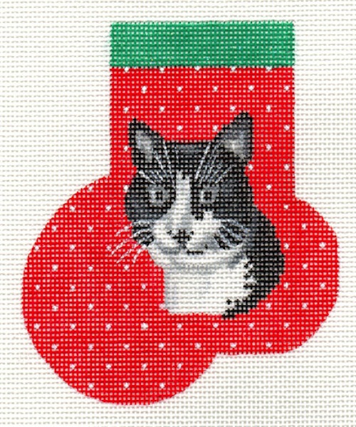 click here to view larger image of Tuxedo Cat Mini Sock (hand painted canvases)