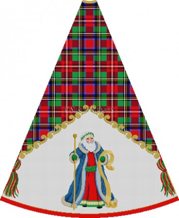 click here to view larger image of Blue Robe Santa, staff - Tartan Santa Tree Skirt (hand painted canvases)