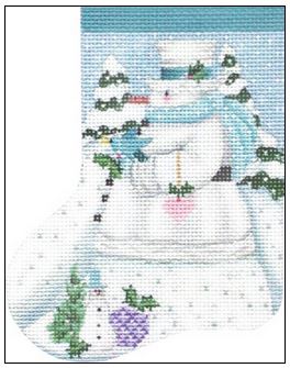 click here to view larger image of White Winter Snowman Mini Sock (hand painted canvases)