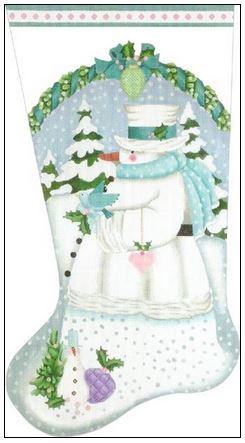 click here to view larger image of White Winter Snowman Stocking (hand painted canvases)