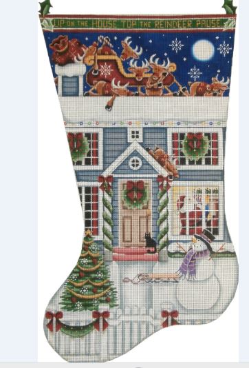 click here to view larger image of Up On The Housetop Stocking - 13ct (hand painted canvases)