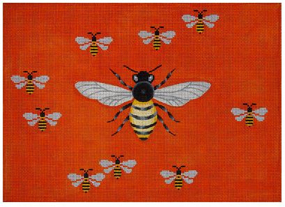 click here to view larger image of Big Buzz & Baby Bees on Red (hand painted canvases)
