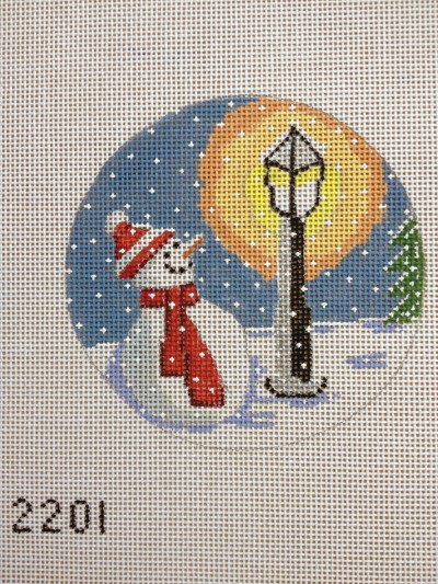 click here to view larger image of Street Light Snowman Ornament (hand painted canvases)