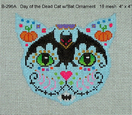 click here to view larger image of Day Of The Dead Cat With Bat Ornament (hand painted canvases)
