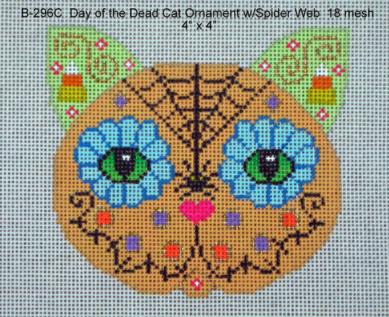 click here to view larger image of Day of the Dead Cat Ornament with Spider Web (hand painted canvases)