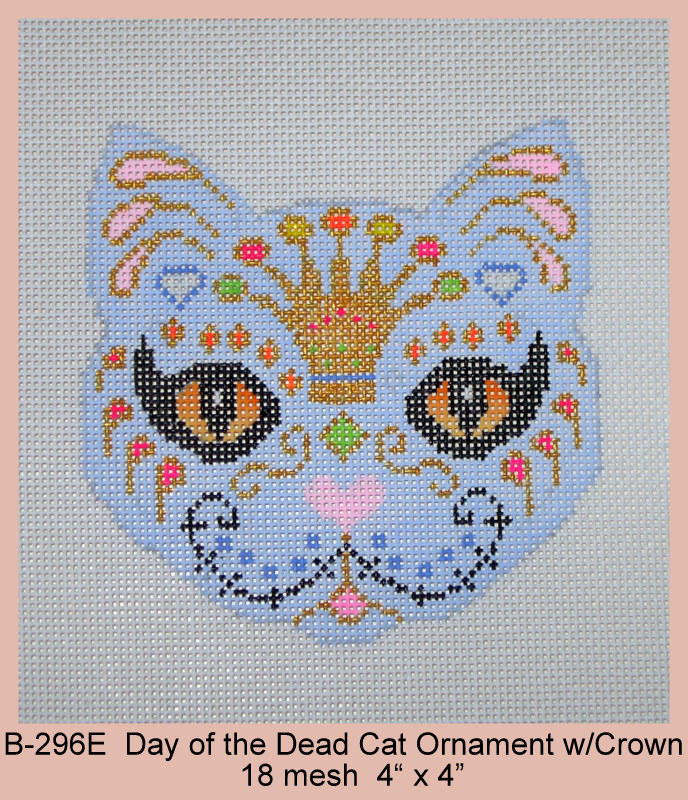 click here to view larger image of Day of the Dead Cat Ornament With Crown (hand painted canvases)