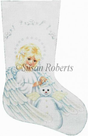 click here to view larger image of Angel and Snowman Stocking (hand painted canvases)