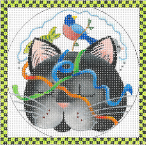 click here to view larger image of Cat Ornament With Border - Dreamer (hand painted canvases)