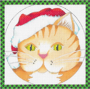click here to view larger image of Cat Ornament With Border - Santa (hand painted canvases)