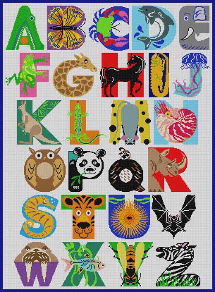 click here to view larger image of Animal Alphabet Rug (hand painted canvases)