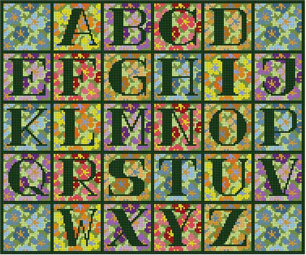 click here to view larger image of Floral Background Alphabet (hand painted canvases)