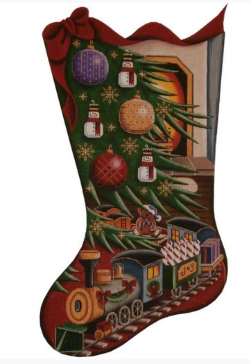 click here to view larger image of Trains Under Tree Stocking - 13ct (hand painted canvases)