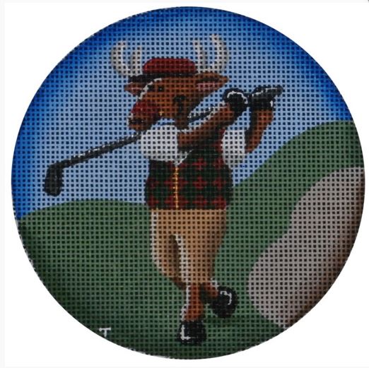 click here to view larger image of Golfing Reindeer Ornament (hand painted canvases)