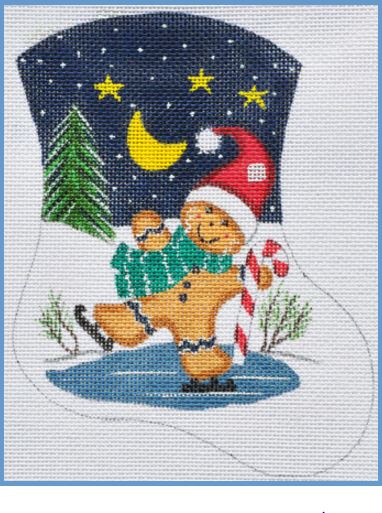 click here to view larger image of Skating Gingerbread Mini Sock (hand painted canvases)
