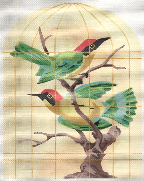 click here to view larger image of Song Birds in Golden Cage (hand painted canvases)
