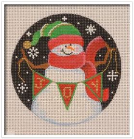 click here to view larger image of Snowman w/Joy Banner Red/Green (hand painted canvases)