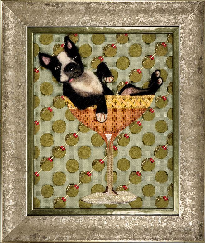 click here to view larger image of Boston Terrier Cocktail w/Stitch Guide (hand painted canvases)