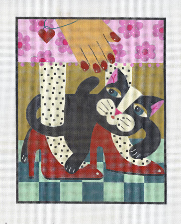 click here to view larger image of Black Cat Red Shoes w/Stitch Guide (hand painted canvases)