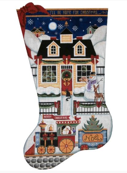 click here to view larger image of Choo Choo Cottage Stocking - 13ct (hand painted canvases)