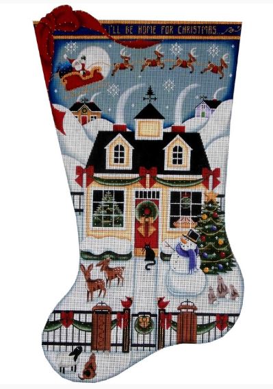 click here to view larger image of Christmas Cottage Stocking - 13ct (hand painted canvases)
