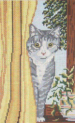 click here to view larger image of Cubby Cat Behind Curtain (hand painted canvases)