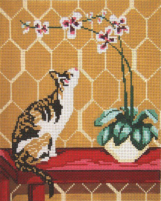 click here to view larger image of Calico Cat With Orchid (hand painted canvases)