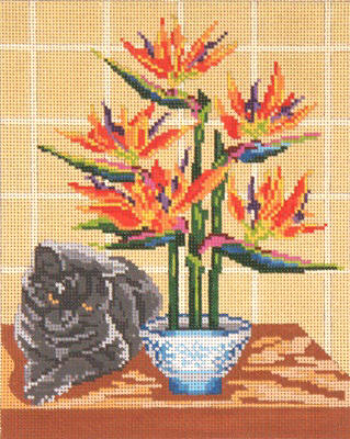 click here to view larger image of Dodie Cat With Bird Of Paradise (hand painted canvases)