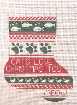 click here to view larger image of Cats Love Christmas Pet Stocking (hand painted canvases)