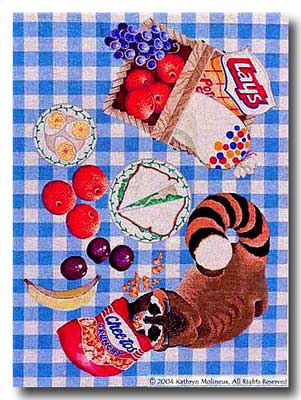 click here to view larger image of Raccoon Picnic Rug (hand painted canvases)