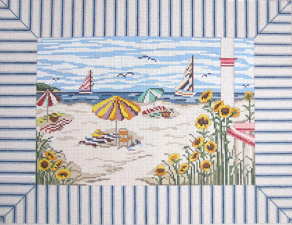 click here to view larger image of Day At The Beach, A - With Striped Border (hand painted canvases)